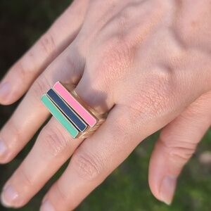 Stack of colored rings, teal pink and black